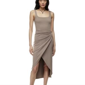 Aritzia Wilfred Saturn Midi Dress in Taupe